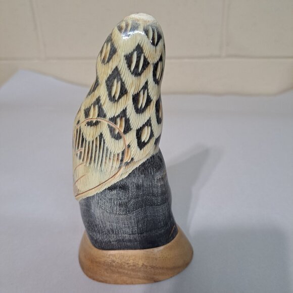 Hand Carved Wood Owl Figurine Intricate Carved Glossy Finish Folk Art Decor - Picture 5 of 10